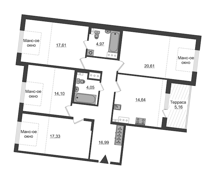 Четырехкомнатная квартира в : площадь 108.9 м2 , этаж: 5 – купить в Санкт-Петербурге